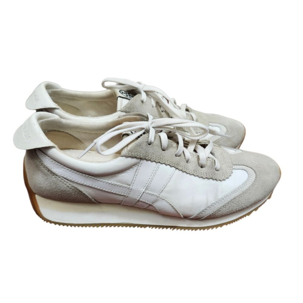 Tory Burch White Leather Suede Sneakers Size 8.5M Retro Runner Lace Up Casual - Picture 5 of 13